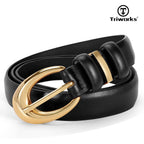 TRIWORKS Women Leather Belt for Jeans Pants Fashion Ladies Skinny Faux Leather Dress belt with Gold Buckle