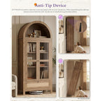 71" Tall Arched Pantry Cabinet With Innovative Drawer, Kitchen Cabinet With Anti-Tipping Device And Glass Door, Versatile Cupboard For Kitchen, Dining, Natrual