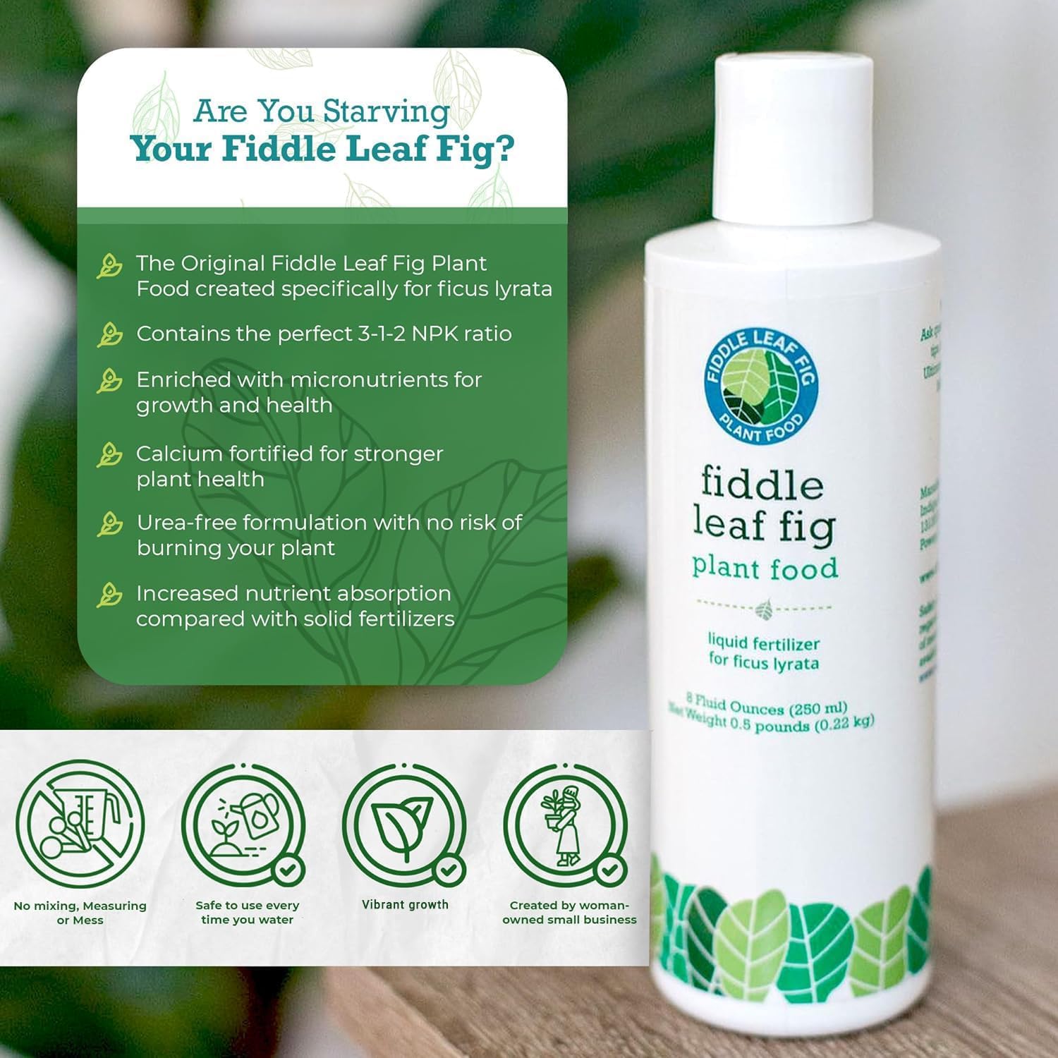 Fiddle Leaf Fig Plant Food, 3-1-2 Npk Liquid Fertilizer For Ficus, 8 Oz