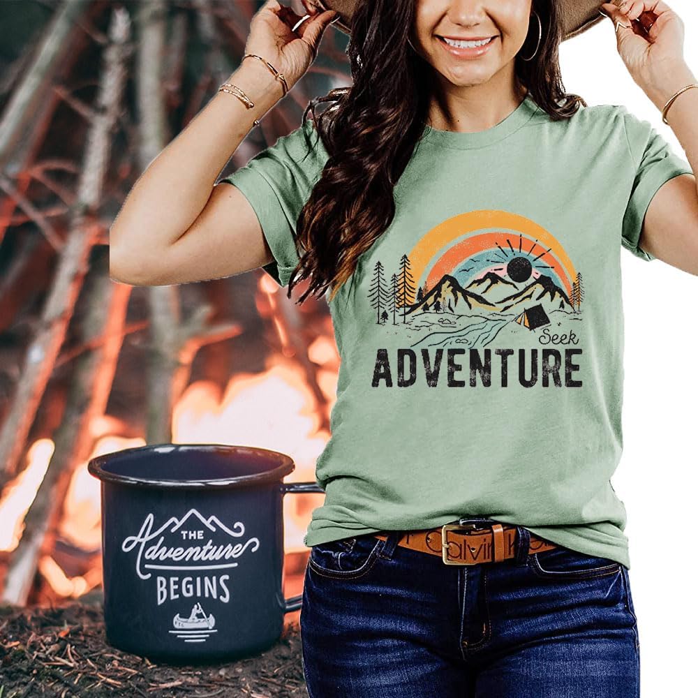 Women Mountain Adventure Workout Tanks Hiking Camping Graphic Athletic Sleeveless Funny Tee Tops C-bean Green