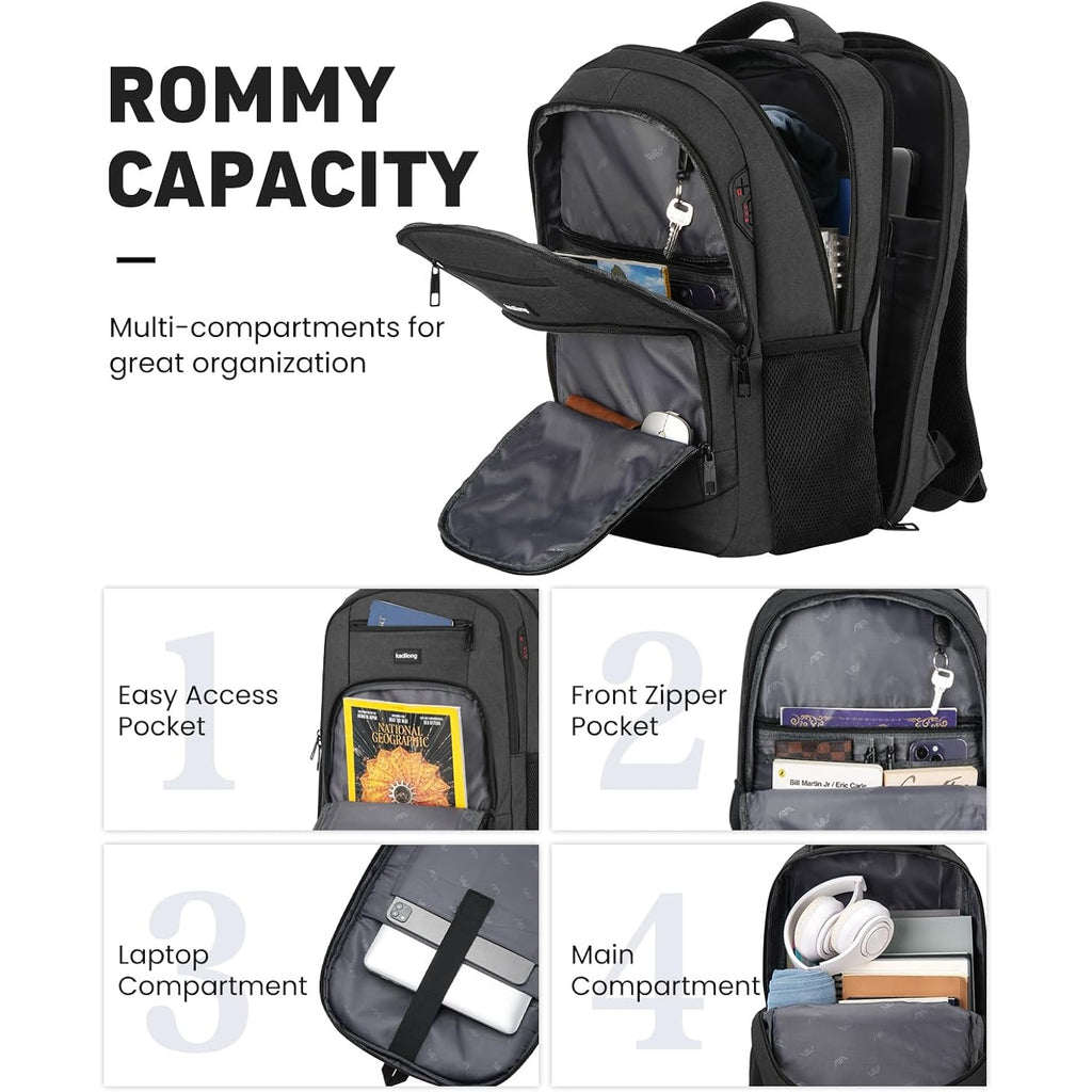 Kadilong School Backpacks For Teen Boys Laptop Backpack Men,Bookbag College Computer Bag With Usb Charging Port For Work Business Middle High School Student,Black