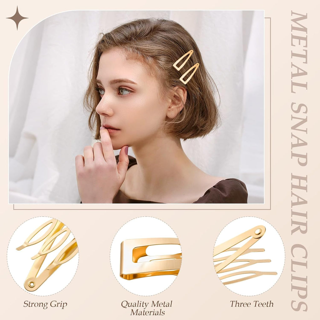 Sightor 20 Pcs Double Grip Hair Clips, Metal Snap Hair Clips Hair Barrettes For Women Hair Styling Hair Accessories (Black, Brown, Beige, Khaki, Gold)