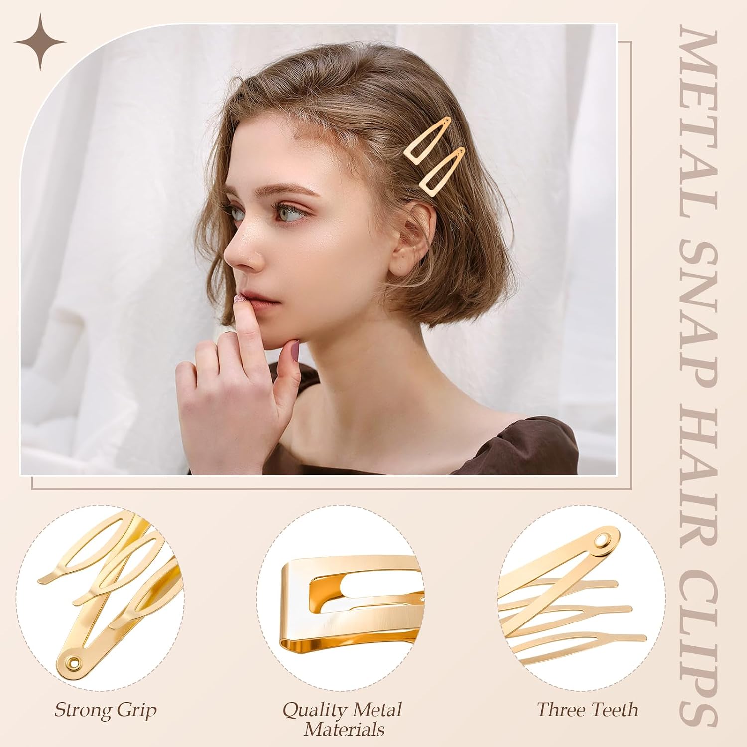 Sightor 20 Pcs Double Grip Hair Clips, Metal Snap Hair Clips Hair Barrettes For Women Hair Styling Hair Accessories (Black, Brown, Beige, Khaki, Gold)