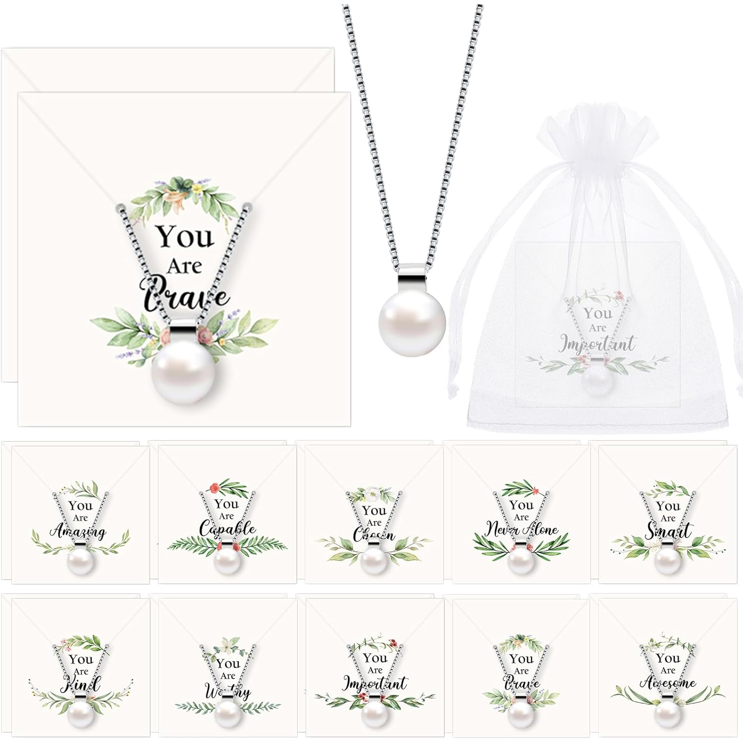Tondiamo 10/20/40 Christian Faith Pearl Necklaces Mothers Day Bulk Gift for Church Women Religious Jewelry Gift Party Favor