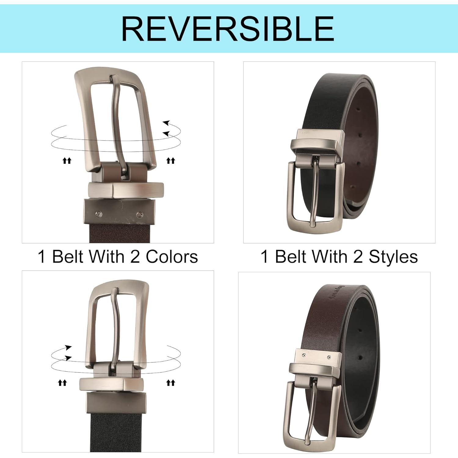 Ssumday Women's Reversible 1.3" Leather Belts for Jeans Pants Dresses with Fashion Vintage Silver Buckle