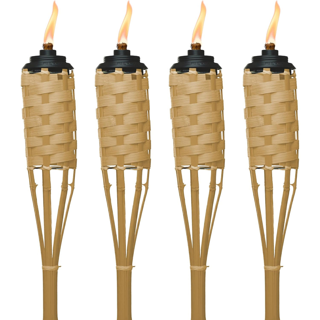 Tiki Bamboo Tiki Torches 4-Pack – Weather-Resistant Outdoor Décor With Easy-Pour Wide-Mouth Canister Refill For Patio, Garden, Backyard, And Parties, 57-Inch Citronella Torches