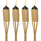 Tiki Bamboo Tiki Torches 4-Pack – Weather-Resistant Outdoor Décor With Easy-Pour Wide-Mouth Canister Refill For Patio, Garden, Backyard, And Parties, 57-Inch Citronella Torches