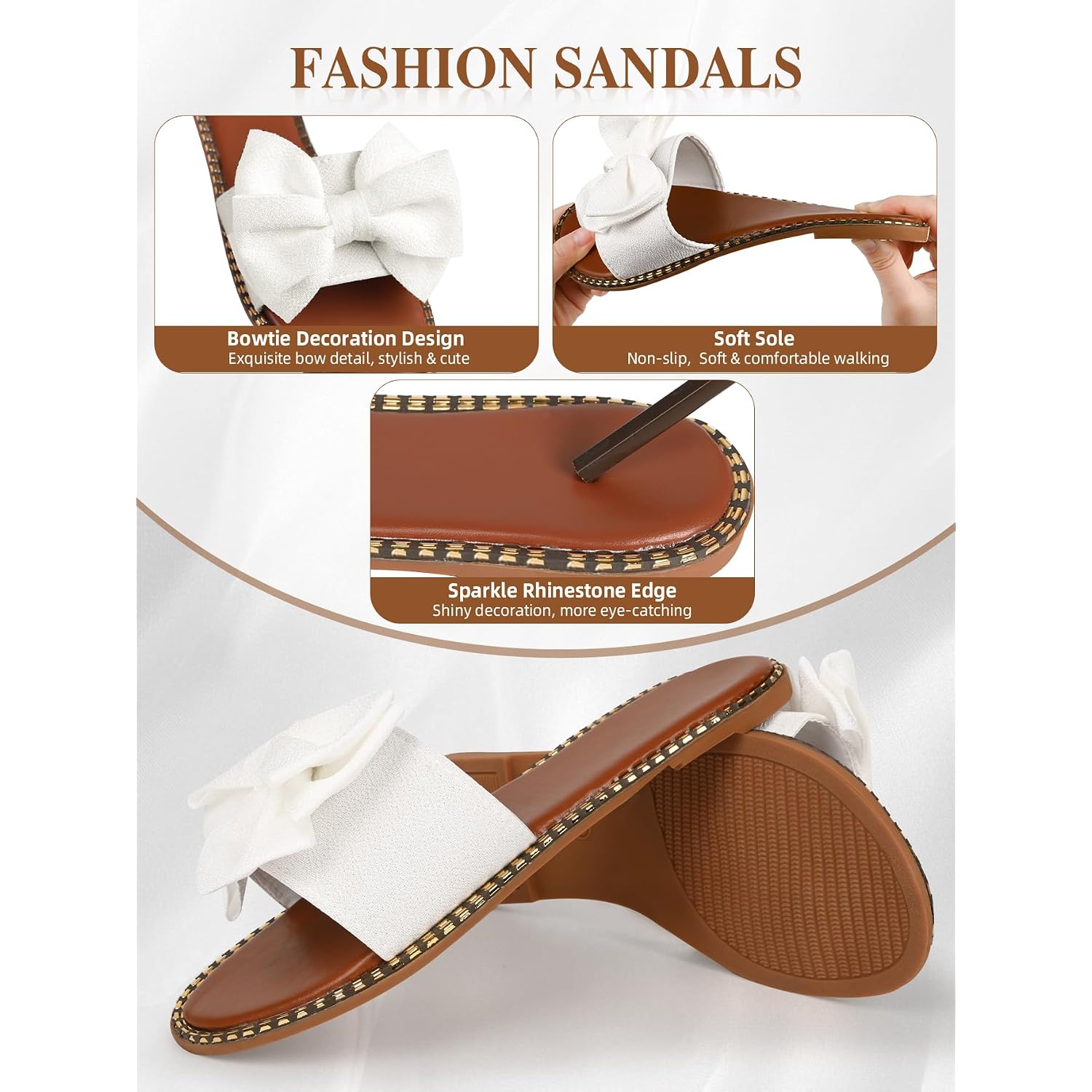 Sksshion Women'S Bow Knot Slides Open Toe Flat Sandals Summer Slip On Slippers