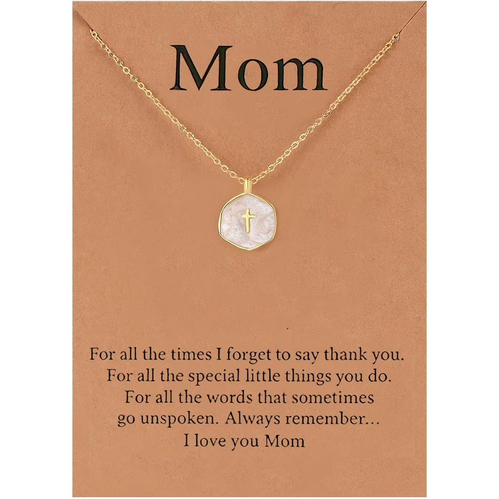 Mom Necklace for Women Tiny Cross Pendant Necklace Gold Plated Mothers Day Birthday Christmas Jewelry Gifts for Mom