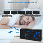 Peakeep Digital Alarm Clock For Bedrooms Bedside, Loud For Heavy Sleepers | Large Big Led Numbers Dimmable For Seniors, Battery Backup Plug In Electric Clock With Usb Charger (Blue)