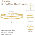 Robaice Ankle Bracelets for Women, Glitter Waterproof Adjustable Anklet for Women, 14K Gold Plated/Sterling Silver Layered Anklets, Summer Beach Anklet Jewelry for Women Gift