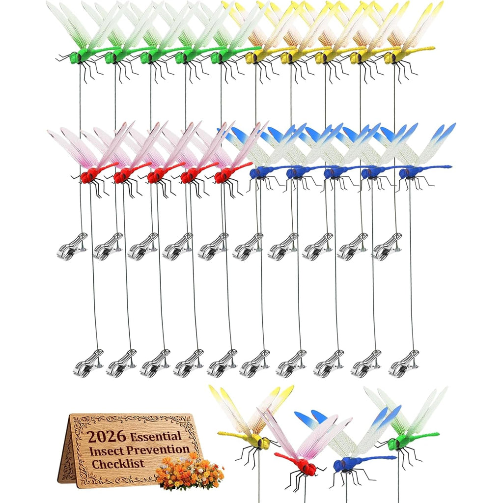 20Pcs Dragonfly Dragon Fly Clips For Bugs Repellent Decor 3D Garden Outdoor Flying Butterflies Decorations Fake To Keep Away Metal Bamboo Stakes Decorative Yard Ornaments Hat Golf Moving (20Pcs)