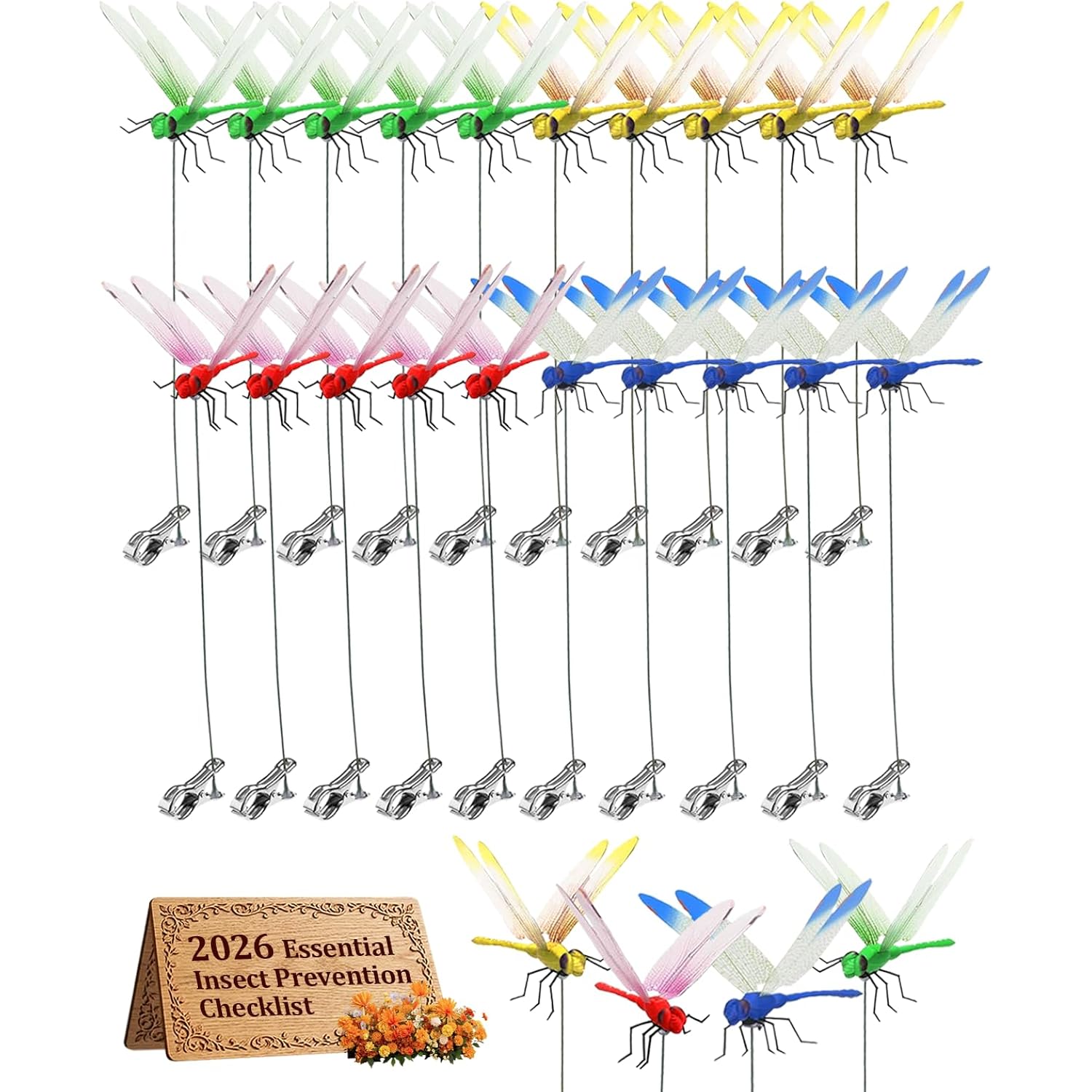 20Pcs Dragonfly Dragon Fly Clips For Bugs Repellent Decor 3D Garden Outdoor Flying Butterflies Decorations Fake To Keep Away Metal Bamboo Stakes Decorative Yard Ornaments Hat Golf Moving (20Pcs)