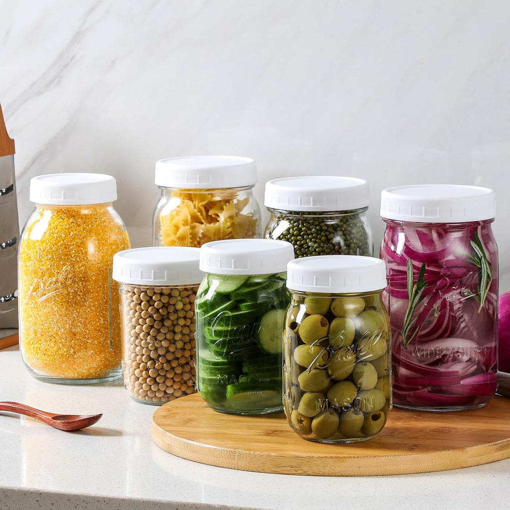 AOZITA 10 WIDE Mouth & 10 REGULAR Mouth Mason Jar Lids - 20 Pack Food Grade Plastic Mason Jar Caps for Ball, Kerr and More Canning Jars - Leakproof & Dishwasher Safe - White