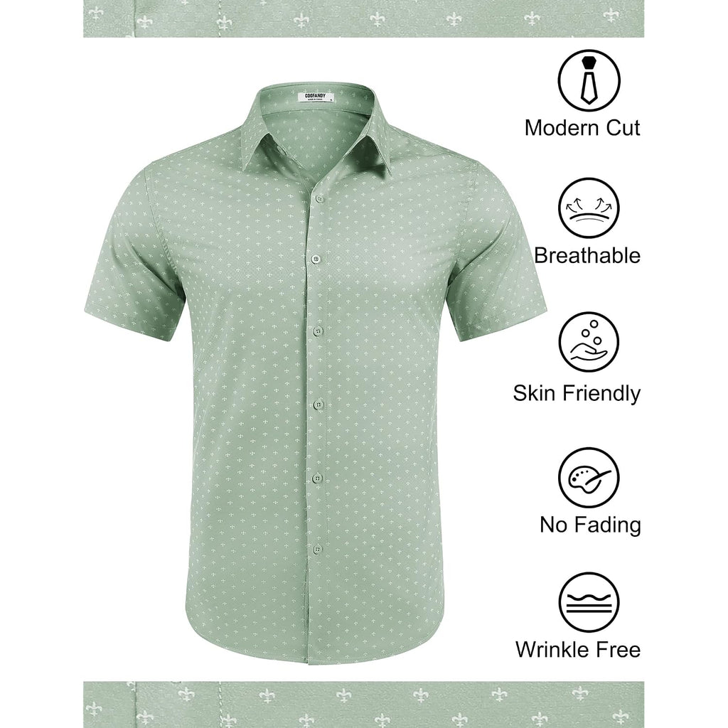 Coofandy Mens Wrinkle Free Dress Shirt Polka Dot Short Sleeve Button Down Business Casual Shirts