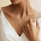 Gold Necklace for Women - Dainty Long Lariat Necklace 14K Gold Plated Clover Star Teardrop CZ Y Shaped Drop Necklaces Cute Long Necklaces for Women Trendy Prom Formal Womens Jewelry