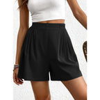 Womens Shorts Casual 2026 Spring Summer Elastic High Waisted Pleated Cotton Shorts Beach Vacation Outfits Pockets