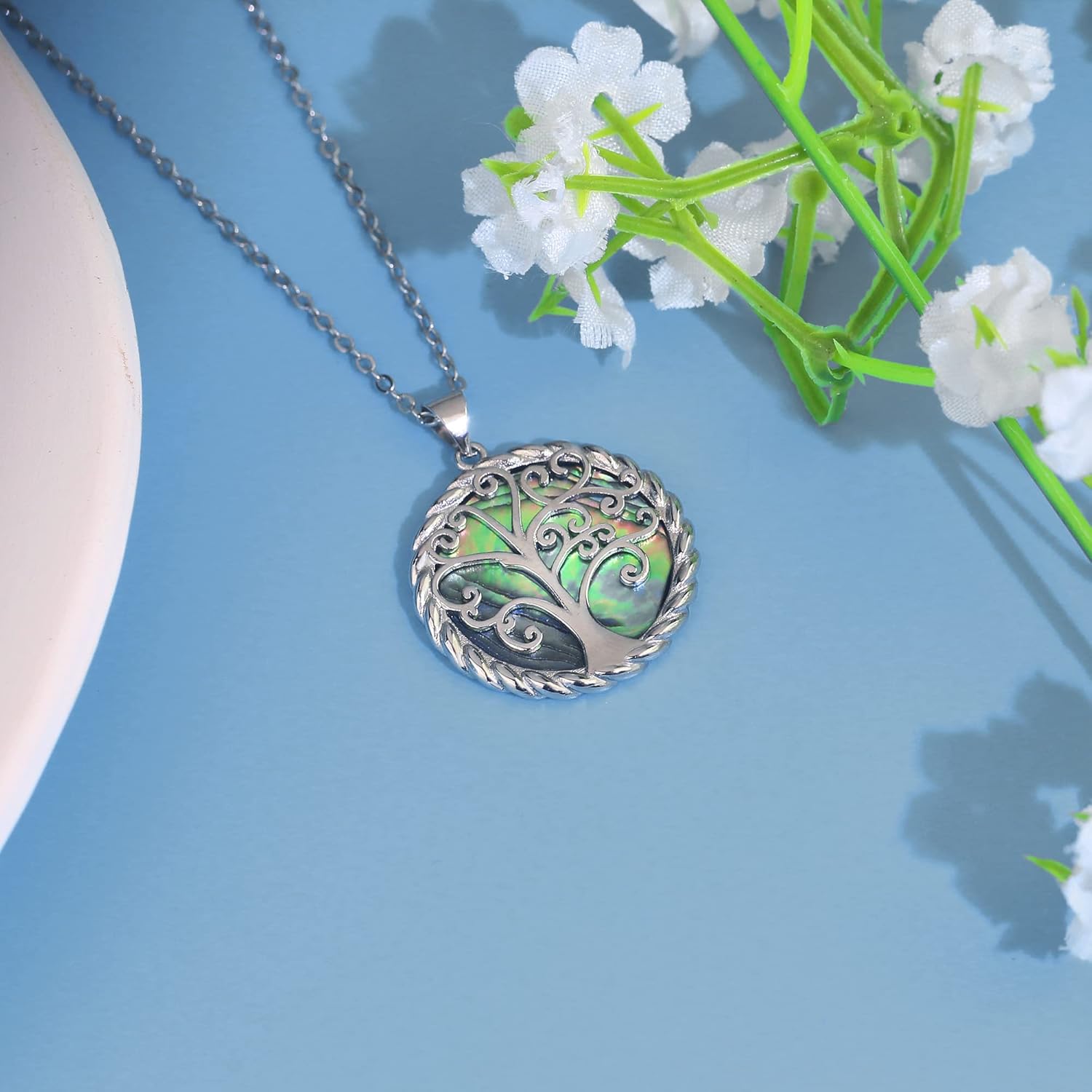 SmileBelle Tree of Life Necklace as Mothers Day Gift for Mom, Birthday Gifts for Stepmom as Bonus Mom Gift from Daughter, Grandma Present Silver Mother in Law Necklace as Tree of Life Jewelry