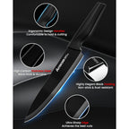 Astercook Knife Set, Kitchen Knife Set with Built-in Sharpener Block, Dishwasher Safe, 15 Pieces German Stainless Steel Knife Block Set, Black Perfect Kitchen Gifts for Mom Dad