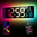 Easyera Smart Digital Wall Clock With App Control, 16.5” Large Rgbic Wall Clock With Multiple Diy Color And Music Sync, Led Display, Auto Dst, Plug-In Clocks For Classroom Home Gym Gaming