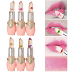 6 Pcs Crystal Flower Jelly Lipstick Set, Temperature Change Moisturizer Long Lasting Flower Lip Stick Nutritious Lip Balm Magic Color Change Lip Gloss Makeup