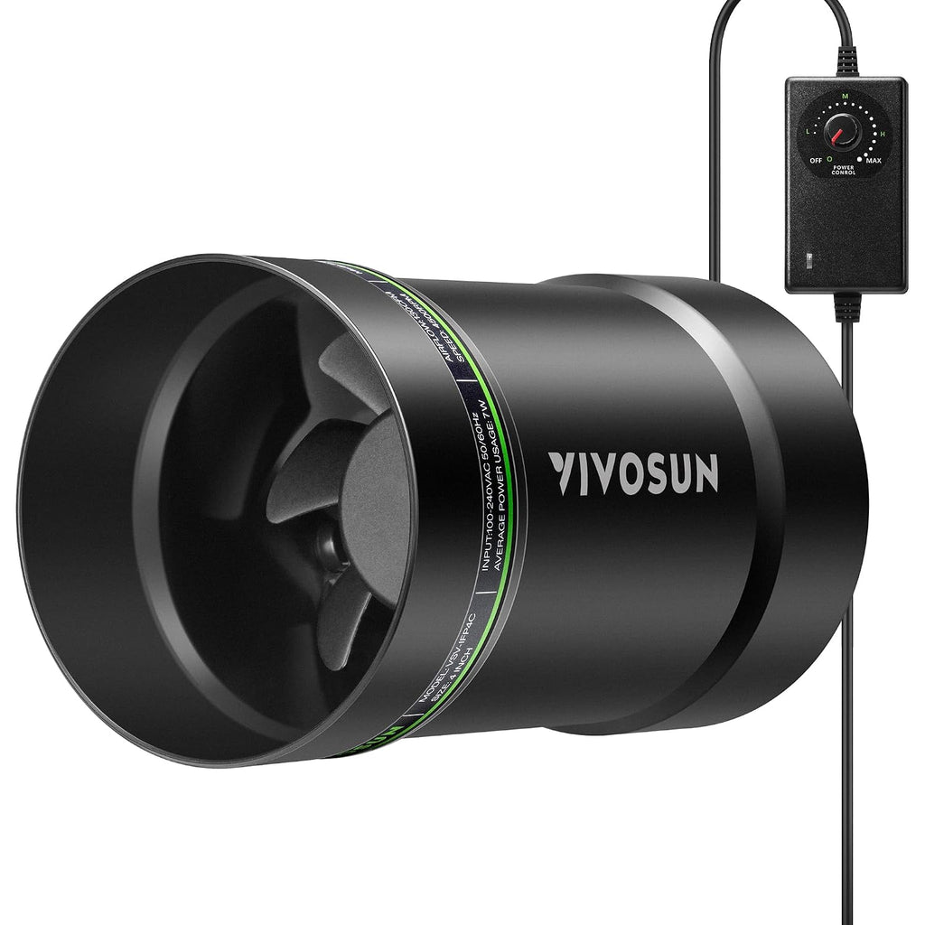 Vivosun 4" Inline Fan &Speed Controll 130 Cfm Exhaust Fan For Home Workshop | Low Noise Duct Fan, Hvac Ventilation, Vent Booster Fan In Grow Tents, Basements, Bathrooms, Kitchens, Attics, 3D Printer
