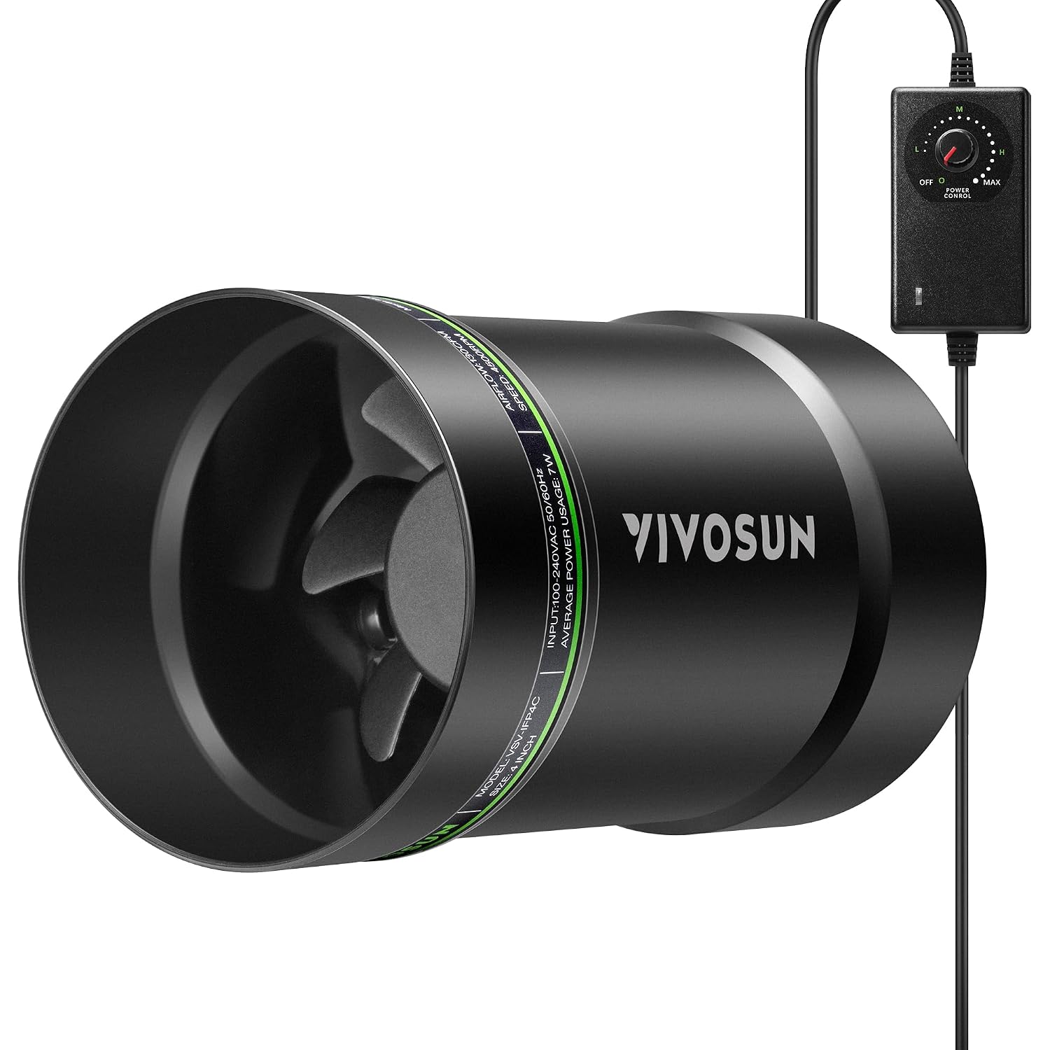 Vivosun 4" Inline Fan &Speed Controll 130 Cfm Exhaust Fan For Home Workshop | Low Noise Duct Fan, Hvac Ventilation, Vent Booster Fan In Grow Tents, Basements, Bathrooms, Kitchens, Attics, 3D Printer