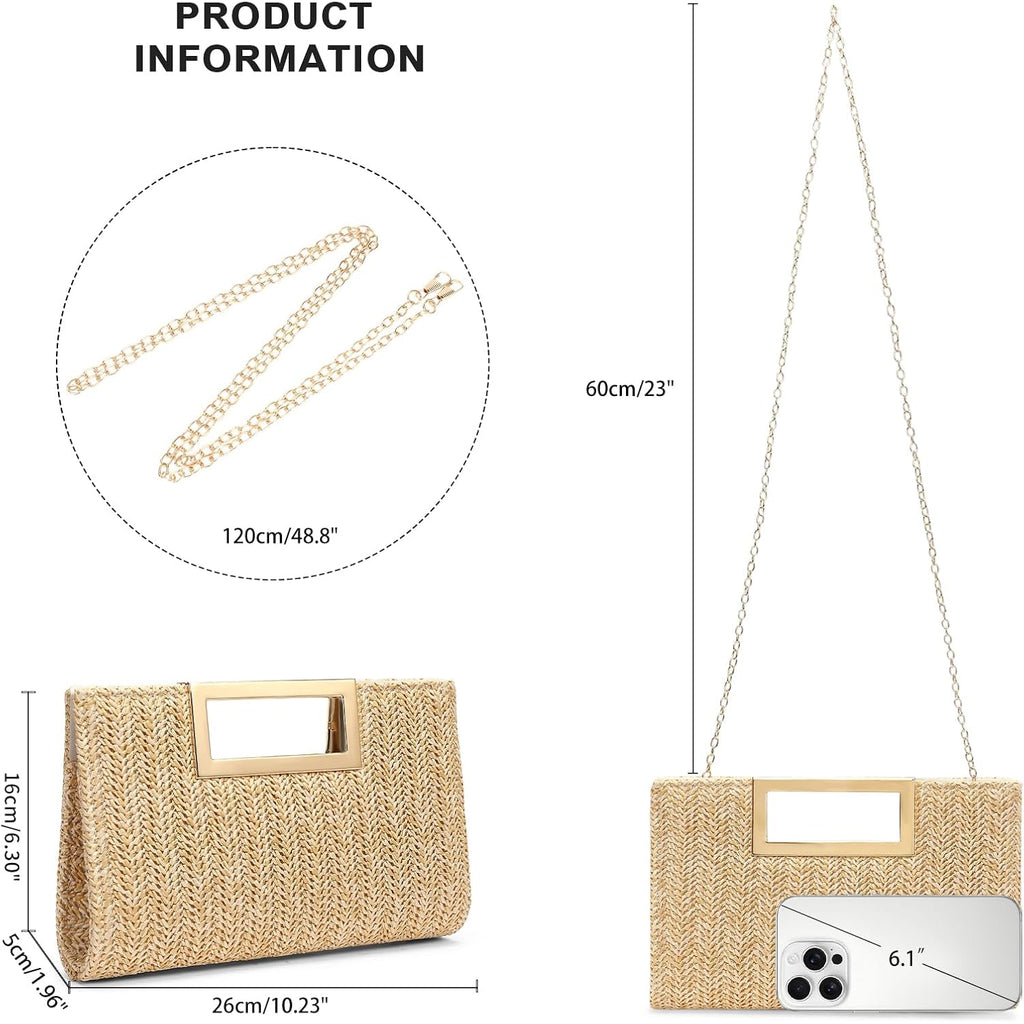 Rniega Straw Clutch Handbags Summer Clutch Woven Boho Beach Bags Straw Purses For Women