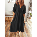 Dokotoo Summer Dresses For Women 2026 Casual Dresses V Neck Puff Sleeve Empire Waist A-Line Maxi Dress