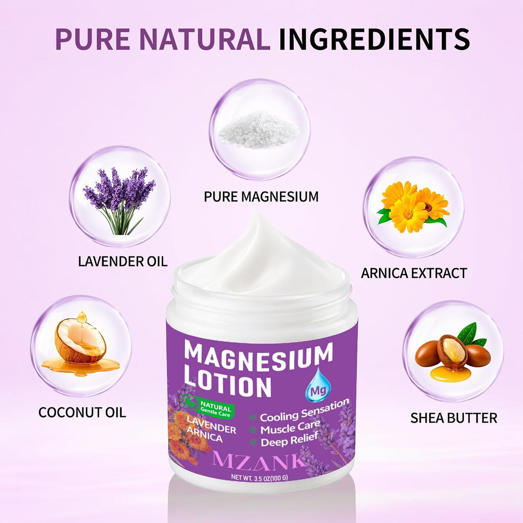 Mzank Magnesium Lotion With Lavender & Arnica – Fast-Absorbing Magnesium Cream For Restful Sleep,Muscle Relief And Relaxation,Deep Moisturizing Care For Hands,Legs,Feet,Self-Care Gift For Women