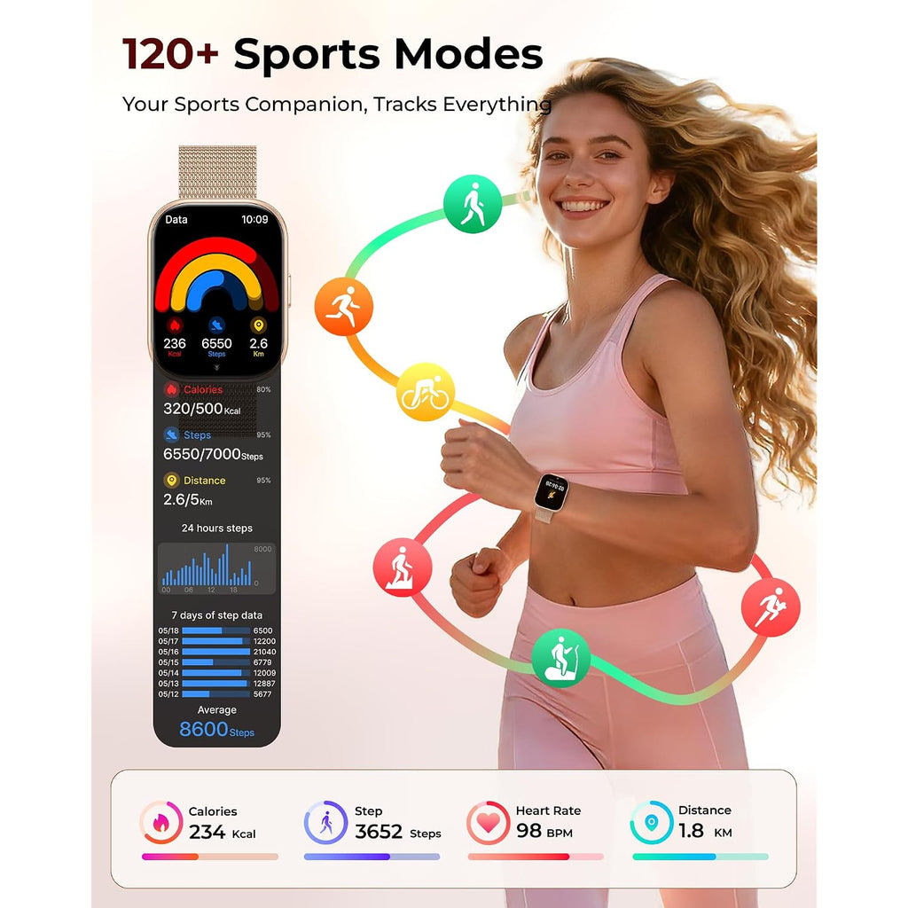 Iaret Smart Watch For Women, 4 Bands & Charm Gift Set, 1.75" Hd Fitness Tracker With Bluetooth Calls, Heart Rate Spo2 Sleep Monitor, 120+ Sports Modes, Compatible With Android Iphone (Rose Gold)