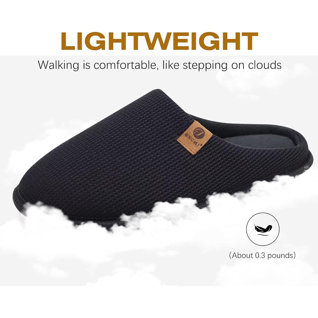 Oncai Men'S House Slippers, Cushion Memory Foam Shake Fleece And Man House Shoes With Faux Fur Lining And Indoor Outdoor Rubber Soles Us Size 7-15