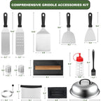 18Pcs Griddle Accessories Kit, Flat Top Grill Accessories Set For Blackstone And Camp Chef, Grill Spatula Set With Enlarged Spatulas, Basting Cover, Scraper For Outdoor Bbq