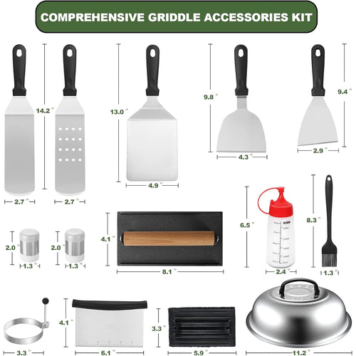18Pcs Griddle Accessories Kit, Flat Top Grill Accessories Set For Blackstone And Camp Chef, Grill Spatula Set With Enlarged Spatulas, Basting Cover, Scraper For Outdoor Bbq