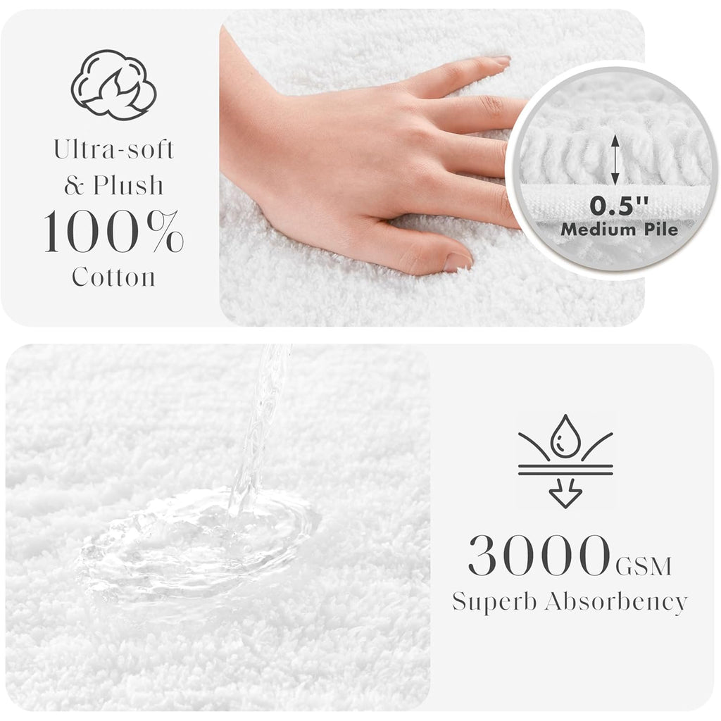 Madison Park Splendor Reversible 100% Cotton Tufted Bathroom Rug-3000 GSM Hotel Quality Luxurious Plush Medium Pile Bath Mat Absorbent, Quick Dry, Shower Room Décor, 21x34, White