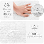 Madison Park Splendor Reversible 100% Cotton Tufted Bathroom Rug-3000 GSM Hotel Quality Luxurious Plush Medium Pile Bath Mat Absorbent, Quick Dry, Shower Room Décor, 21x34, White