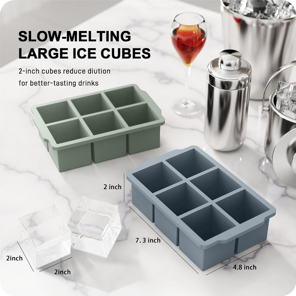 Vlm 3 Packs Large Ice Cube Molds With Stackable Lid,Silicone Ice Cube Tray For Freezer,Big Square Ice Tray For Whiskey,Cocktails,Bourbon And Soups (Neutral)