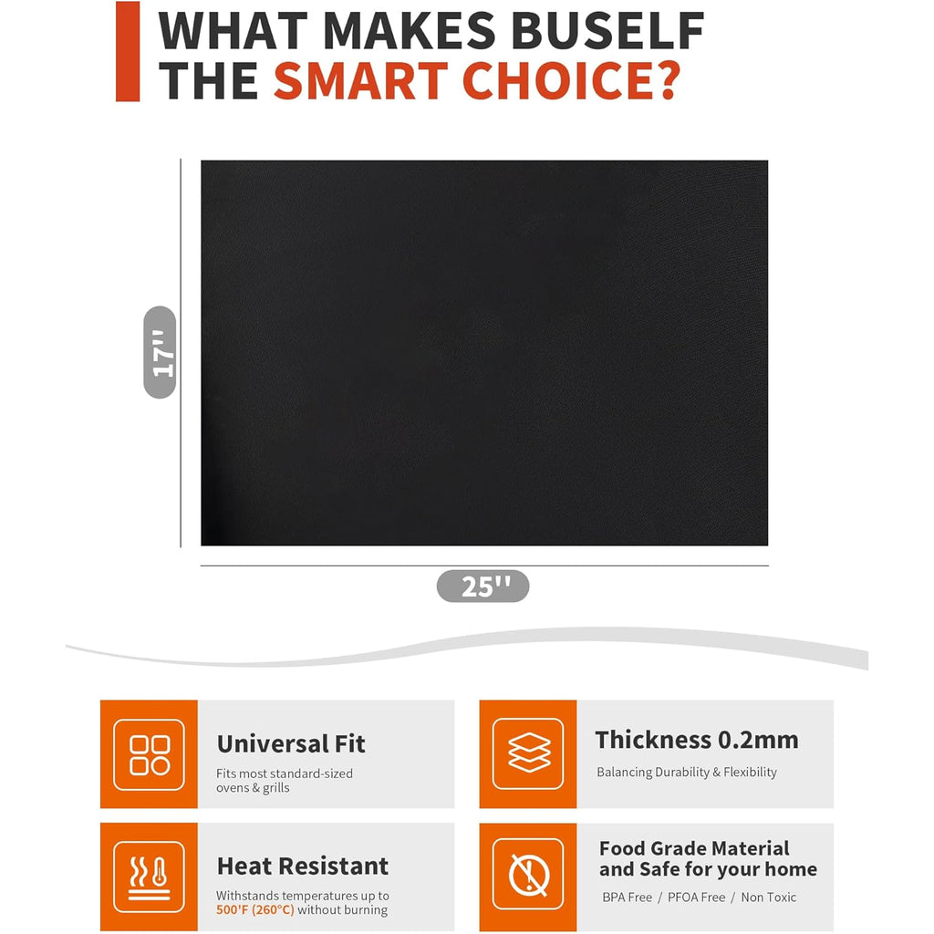 Oven Liners for Bottom of Oven - 2 Pack Large Heavy Duty Oven Mats, 17"x 25" Reusable Matt Liner for Electric, Gas, Toaster Ovens & Grills, BPA & PFOA Free, Kitchen Essentials, Black