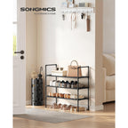Songmics 3-Tier Shoe Rack, Shoe Storage For Hallway Closet, Slim And Space-Saving, Metal Frame, Non-Woven Fabric Shelves, Black Ulsh043Bh01