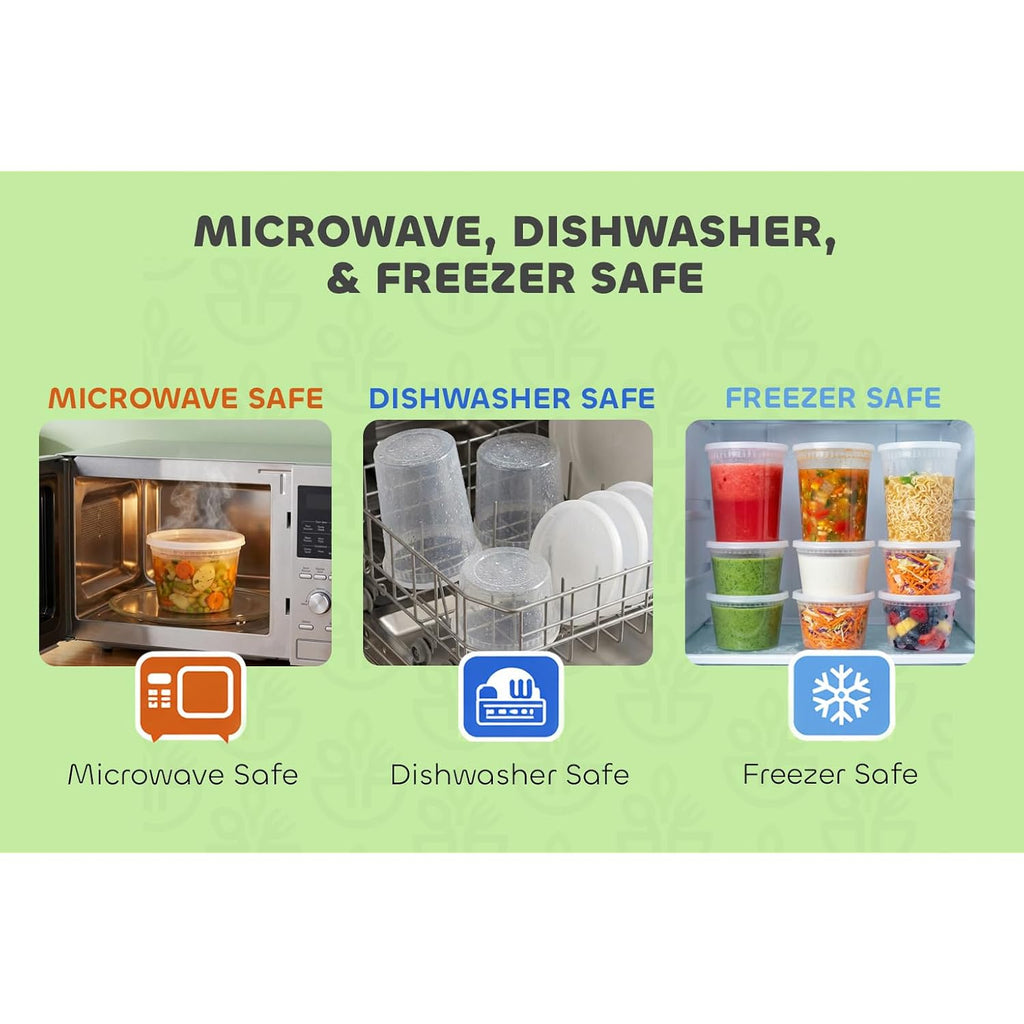 JoyServe 48 Sets Deli Containers with Lids – 16oz & 32oz – Leak Proof, Microwaveable, Dishwasher & Freezer Safe – Plastic Food Storage & Soup Containers
