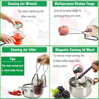 Canning Supplies Starter Kit, Stainless Steel Canning Set Tools: Rack, Ladle, Measuring Spoons, Funnel, Tongs, Jar Lifter, Lid Lifter & Accessories For Canner/Pot, Beginner, Home Canning Kit - Black