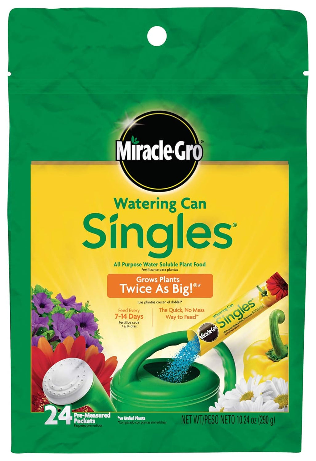 Miracle-Gro Watering Can Singles All Purpose Plant Food, 24 Packets | Water Soluble, Fertilizer For Flowers, Vegetables, Houseplants, Trees, Indoor And Outdoor Plants