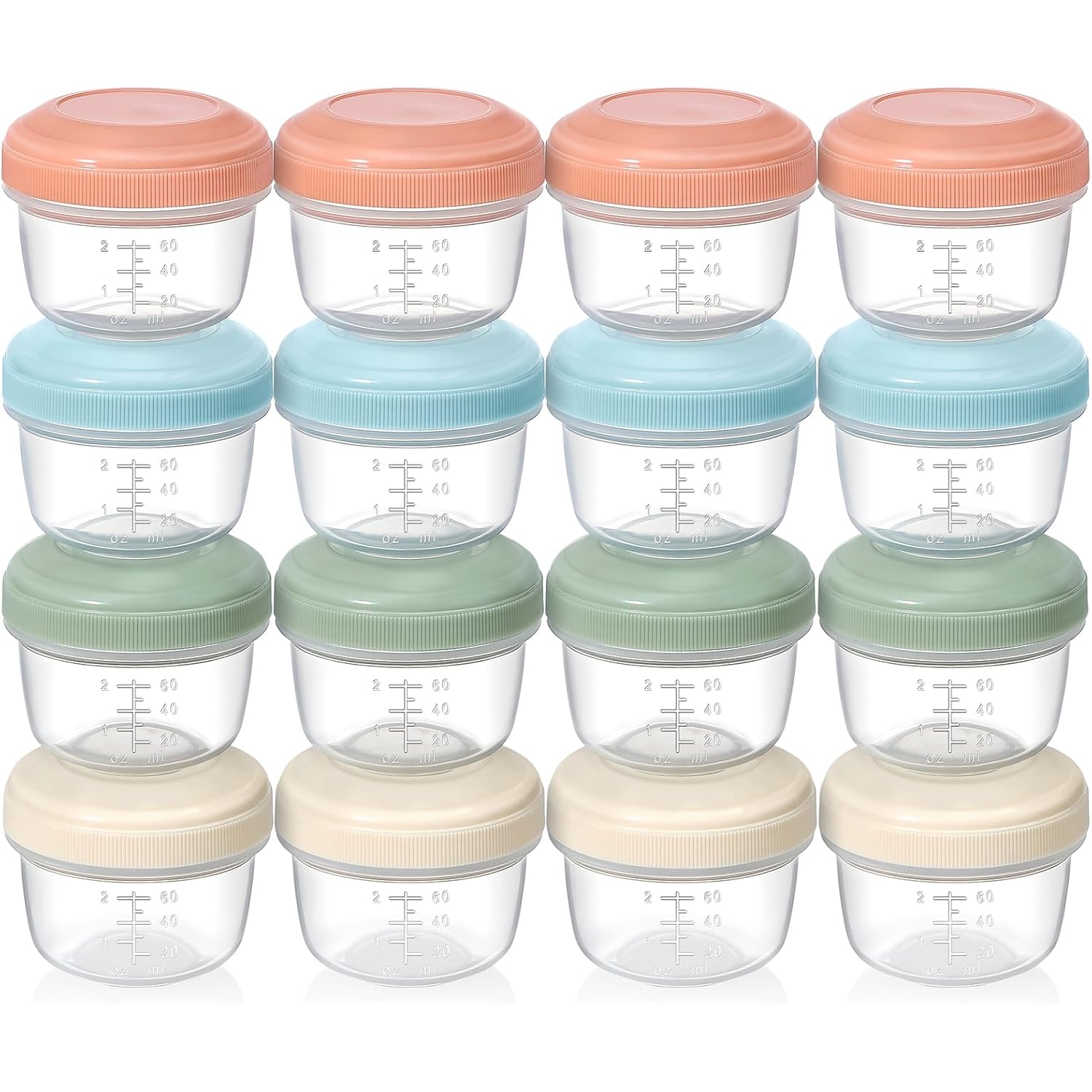 Vitever [16 Pack] 4 Oz Small Containers With Lids, Reusable Plastic Jars For Snack And Puree, Salad Dressing Container To Go, Deli Containers, Freezer Baby Food Containers, Dishwasher Safe, Bpa Free