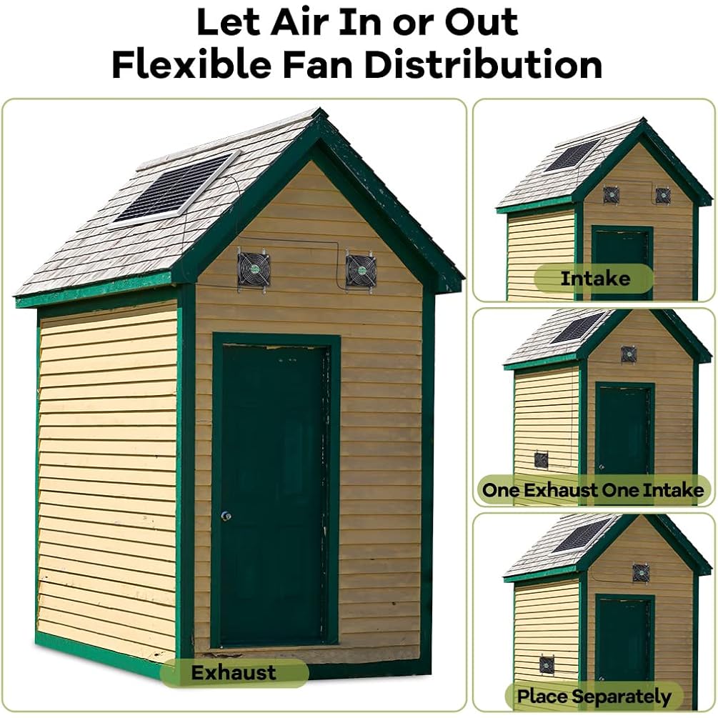 Solar Powered Fan, Solar Fan For Shed, Chicken Coop, Greenhouse, Outside With Two Ipx7 Waterproof 5In Fans 13Ft On/Off Switch Cable Exhaust Intake Mounting Way And Installation Kits