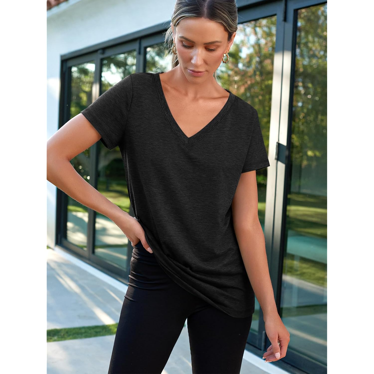Automet T-Shirts Short Sleeve V Neck Tees Tops For Women Fashion Trendy Lightweight Soft Casual Summer Outfits Clothes 2026