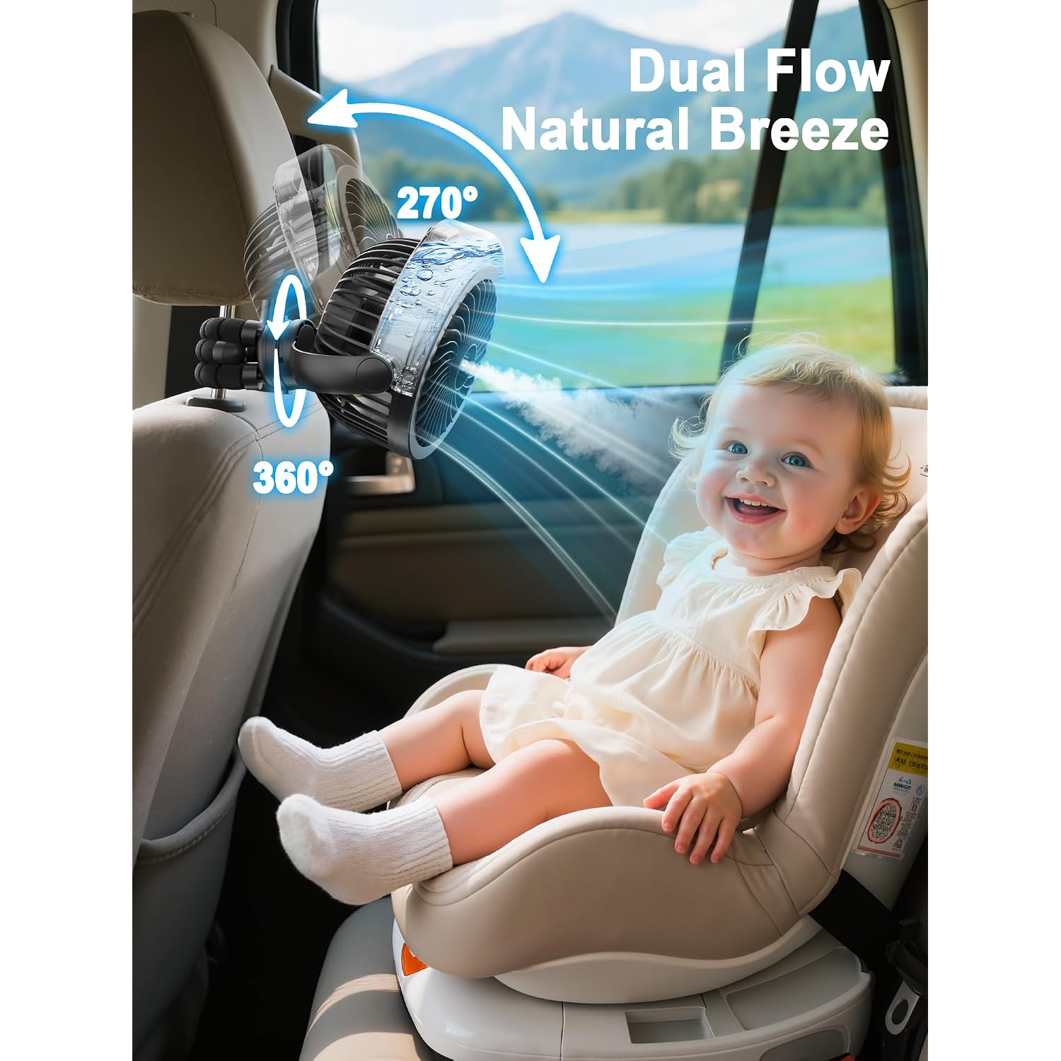 Misting Stroller Fan, 6000Mah Battery Operated Portable Fan With Light & 360° Pivoting, Personal Fans With Flexible Tripod For Baby, Office, Travel,Treadmill,Outdoors