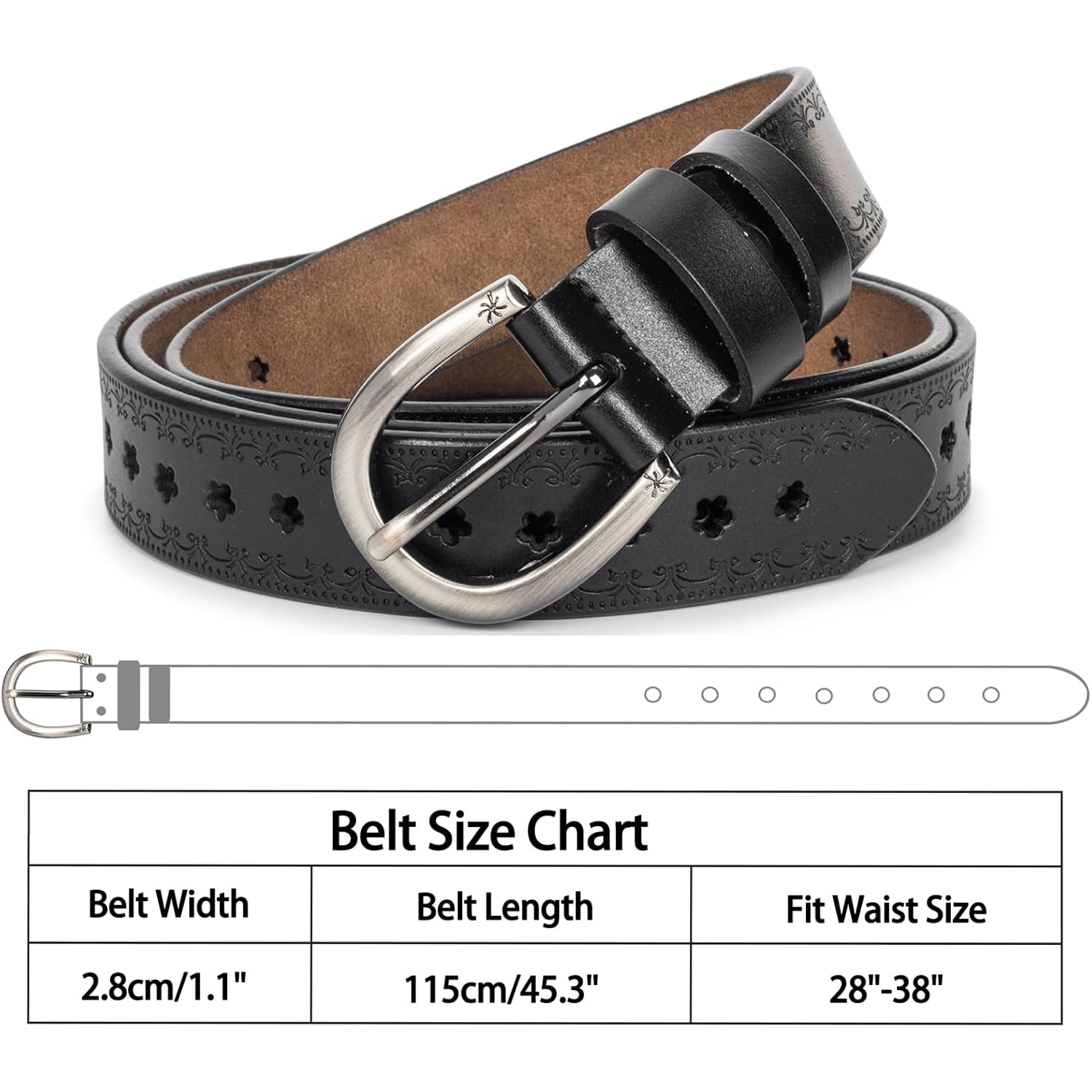 XuoAz Women-Leather-Belt for Jeans Pants Adjustable-Fashion-Casual-Waist-Belts Hollow Flower Belt for Ladies Girls