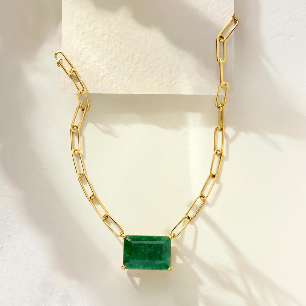 Ross-Simons 7.75 Carat Emerald Paper Clip Link Necklace in 18kt Gold Over Sterling. 18 inches