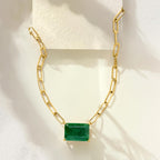 Ross-Simons 7.75 Carat Emerald Paper Clip Link Necklace in 18kt Gold Over Sterling. 18 inches