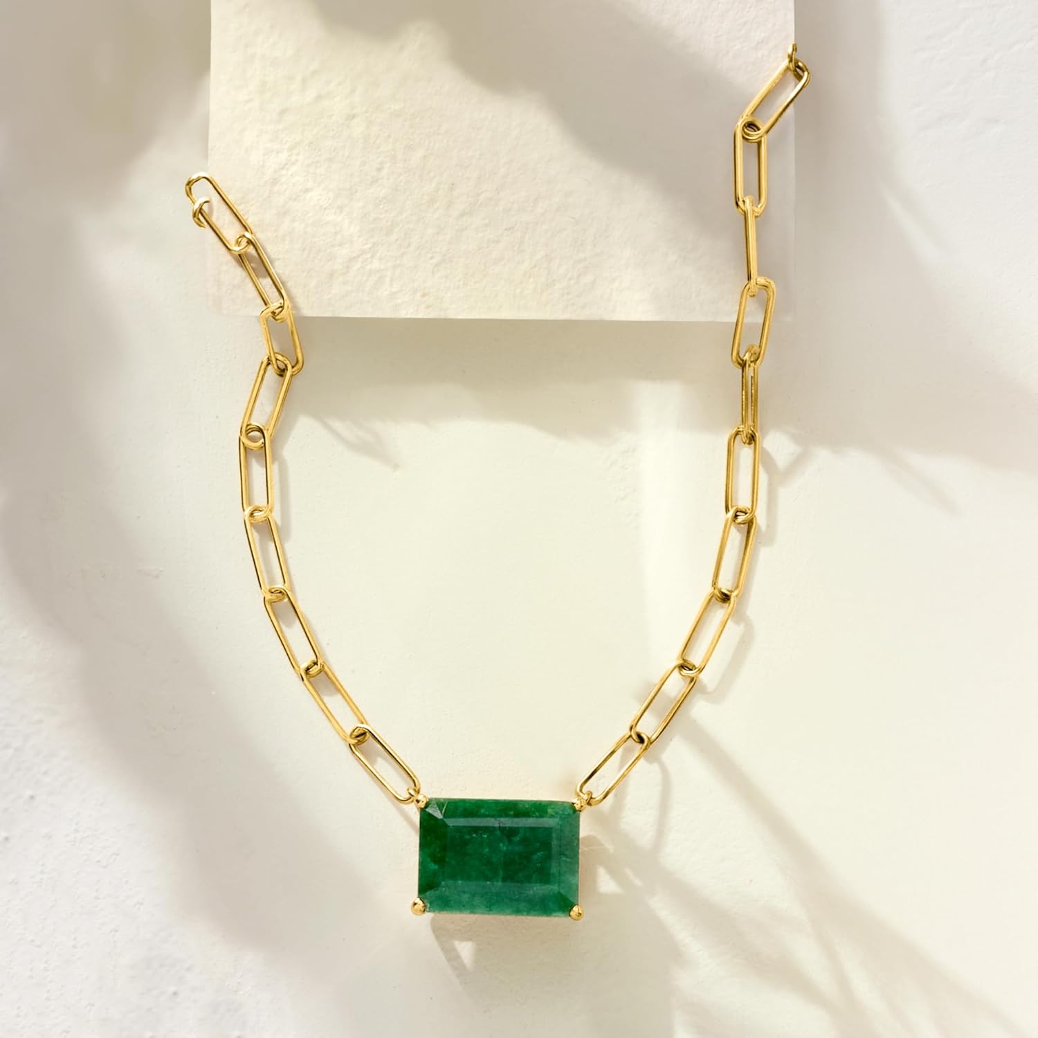 Ross-Simons 7.75 Carat Emerald Paper Clip Link Necklace in 18kt Gold Over Sterling. 18 inches